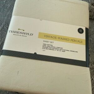 Threshold Vintage-Washed Percale Sheet Set in Cream